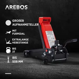 Arebos Rangierwagenheber 3 t Stahl/Gummi 130-508 mm rot