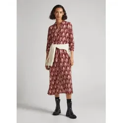 Pepe Jeans für Damen. PL953362 Gloria rotes Kleid (S), Lässig, Viskose, Langarm, Nachhaltig