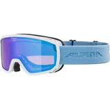 Alpina Scarabeo S Q-LITE - Verspiegelte, Kontrastverstärkende OTG Skibrille Mit 100% UV-Schutz Für Erwachsene, white-skyblue, One Size