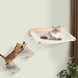 3tlg Kletterwand KatzenSet Katzenhängematte mit Katzentreppe für die Wand Wandliege Katzen aus Massivholz 61x40x15cm - Beige