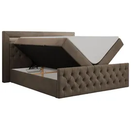 MKS Meble Boxspringbett 140x200 mit Led, Polsterbett 140x200 mit LED Kopfteil - Multipocket-Matratze H4 - Doppelbett mit Bettkasten Stauraumbet - GOLD-9 - 14... - Braun