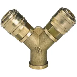 Einhell Verteiler (Kompressor-Zubehör, 2-facher Druckluftverteiler, 2x Schnellkupplung, R 3/8" Innengewinde, aus Messing)