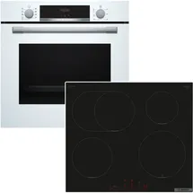 Bosch Backofen-Set weiß 3D-Heißluft + Induktionskochfeld PowerBoost