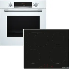 Bosch Backofen-Set weiß 3D-Heißluft + Induktionskochfeld PowerBoost