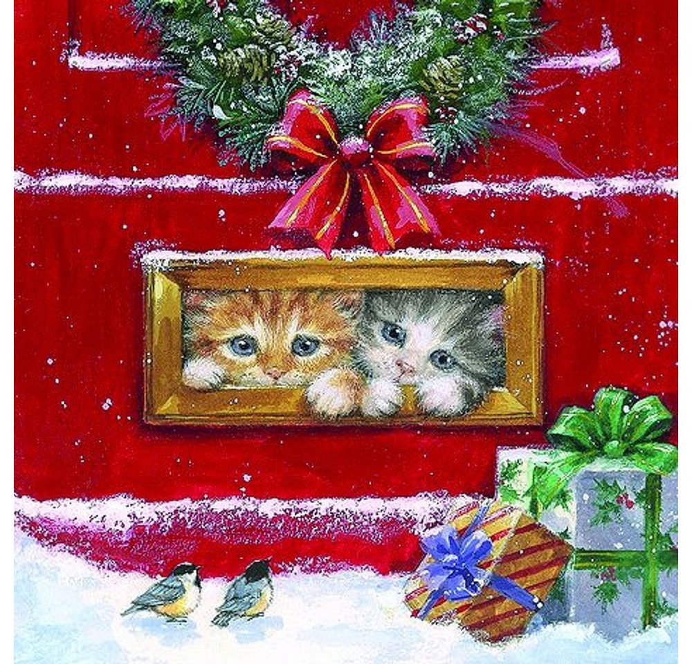 Linoows Papierserviette 20 Servietten Weihnachten, Gespräch zweier Kätzchen, (Packung), Motiv Weihnachten, Gespräch zweier Kätzchen bunt