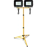 Daromigo LED Baustrahler mit Stativ, 2x10W 900LM Warmweiß Licht 3000K für Baustelle, Werkstatt oder Keller, IP66 Baulampe LED für Innen- & Außenbereich, HöHenverstellbar (kein Stecker)