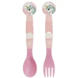 Stor Kinderbesteck Einhorn Kinderbesteck Löffel und Gabel für Kinder (2-tlg), 1 Personen rosa