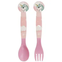 Stor Kinderbesteck Einhorn Kinderbesteck Löffel und Gabel für Kinder (2-tlg), 1 Personen rosa