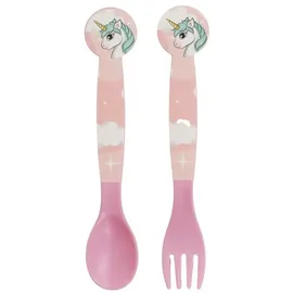 Stor Kinderbesteck Einhorn Kinderbesteck Löffel und Gabel für Kinder (2-tlg), 1 Personen rosa