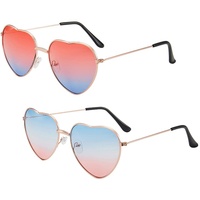 BASTOUR Hippie Sonnenbrille, Herz Sonnenbrille Damen, Hippie Gläser Brille, Hippie Kostüm Sonnenbrillen, Metallrahmen Hippie Brille für Hippie Schick Kleid Zubehör, 2PC - Einheitsgröße