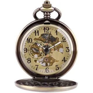 Tiong Mechanische Taschenuhr Handaufzug Steampunk Double Hunter Taschenuhr Gravierte Römische Ziffern für Männer mit Geschenkbox