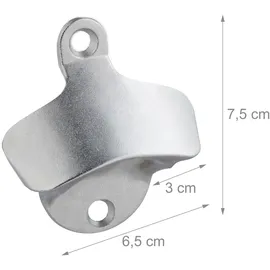 Relaxdays Wandflaschenöffner 2er Set, stabile Bieröffner zum Montieren, Wandöffner für Flaschen, Bar, verzinkt, silber