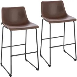 SVITA JOHN 2-er Set Barhocker Barstuhl mit Rückenlehne Retro Kunst-Leder Braun