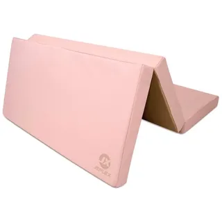 JEFlex - pink/beige klappbare Weichbodenmatte & Turnmatte 150 x 100 x 8 cm MADE IN GERMANY/faltbare Gymnastikmatte/platzsparende Fitnessmatte & faltbare Yogamatte/dicke Sportmatte für Kinderzimmer