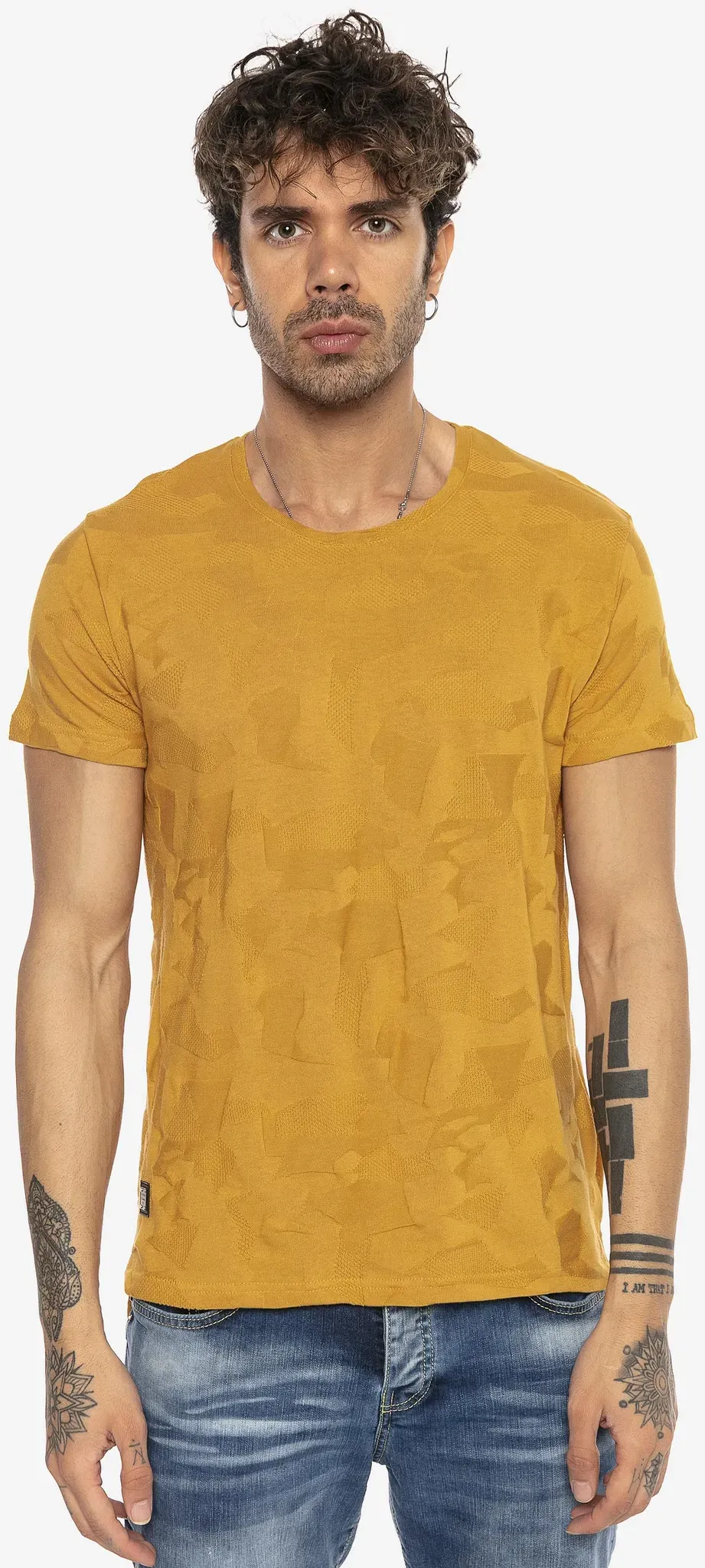 T-Shirt REDBRIDGE "Cedar Rapids" Gr. XXL, gelb (senf) Herren Shirts T-Shirts mit innovativem "Pressed-Pieces"-Design
