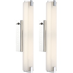 LED Wandleuchte mit Schalter Wandlampe Spiegelleuchte Chrom Treppenhausleuchte Glas satiniert, Stab-Design, 9W 700Lm warmweiß, LxBxA 38x6x9,4 cm, 2er Set