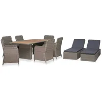 vidaXL 9-tlg. Garten-Essgruppe Poly Rattan Braun