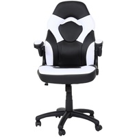 Mendler Bürostuhl HWC-K13, Drehstuhl Gamingstuhl, ergonomisch, verstellbare Armlehne, Kunstleder schwarz-weiß