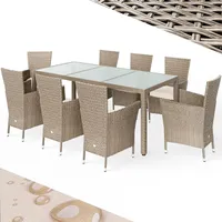 CASARIA Polyrattan 8 Stühle Stapelbar 190x90cm Gartentisch Glas Wetterfest Outdoor Modern Terrasse Sitzgruppe Essgruppe Garnitur Set