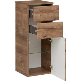 Saphir Quickset Badschrank mit 1 Tür und 2 Schubladen 35 x 90,5 x 33 cm Beige/Braun