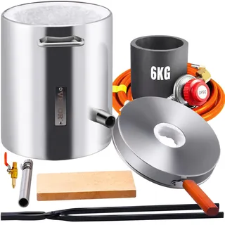Vevor Schmelzofen Propan Metall Schmelzofen 6 kg, Edelstahl Schmelzofen Gas 1482 °C inkl. 1 x Brenner, 1 x Tiegel, Schmiede Messerherstellung Schmiedeset für Kupfer, Aluminium, Gold, Silber usw.