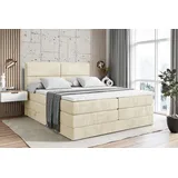 altdecor Boxspringbett mit Matratze, Topper, Polsterbett mit, Bettkasten AURA KING | Beige Monolith | 140x200