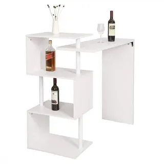 Woltu Bartisch Stehtisch Bistrotisch Bartheke Tresentisch, mit 3 Ablagefläche, drehbar, 134x38x112cm(BxTxH), weiß