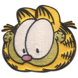 Garfield Aufnäher Bügelbild, Aufbügler, Applikationen, Patches, Flicken, zum aufbügeln, Polyester, Garfield © Kopf Comic Katze gestickt – Größe: 5,4 x 5,9 cm gelb