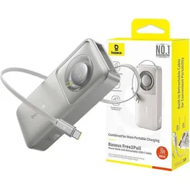 Baseus Free2Pull Powerbank mit Usb-c-anschluss und einziehbarem USB-C-Kabel - grau