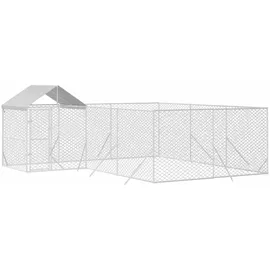 vidaXL Outdoor-Hundezwinger mit Dach 6 x 6 x 2,5 m Stahl Silber