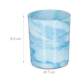 Relaxdays Teelichtgläser, 12er Set, Teelichthalter aus Glas, Schlichtes Design, H x D: 8,5 x 7 cm, Deko, blau/Creme
