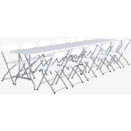 sweeek - 2er-Set Partytischen aus Kunststoff + 12 Stühle, zusammenklappbar - Weiß - Weiß