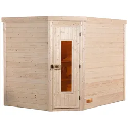 Sauna WEKA "Massivholzsauna TURKU 3", beige (natur), Saunaofen, externe Steuerung, 9 kW, Saunen, Blockbohlen, isolierte Holztür