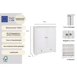 otto home Wäscheschrank OTTO HOME "Hugo, Mehrzweckschrank, FSC zertifiziert, Made in EU", weiß, B:106cm H:126cm T:38cm, Schränke, aus massiver Kiefer, klassischer Landhausstil mit Kassettenoptik