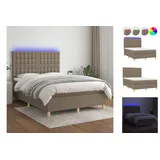 vidaXL Boxspringbett mit Matratze & LED Taupe 140x200 cm Stoff