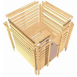 Karibu Sauna Jada 196x146x187cm, Eckeinstieg naturbelassen