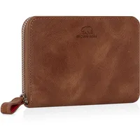 BROWN BEAR Geldbörse Damen Leder mit Reißverschluss & Münzfach | Echtleder Vintage Braun | RFID-Schutz | Portemonnaie | Geldbeutel | BB Pia HBR