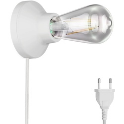 ledscom.de Porzellan Lampen-Fassung Elektra, rund, Stecker, Schalter, weiß + LED Lampe 240lm, extra-warmweiß
