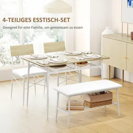 Homcom Essgruppe Esstisch mit Bank und 2 Stühlen Küchentisch-Set mit Ablage für 4 Personen Esszimmergruppe für Esszimmer, Küche, Eiche