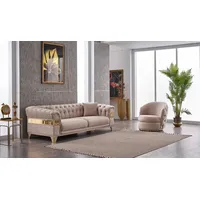 JVmoebel Polstergarnitur Design Luxus Möbel 2tlg Sofagarnitur Set 3+1 Sitzer Komplett, (2-tlg., 2tlg Wohnzimmer Set (Sofa 3 Sitzer + Sessel), Made in Europa beige