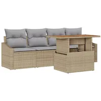 VidaXL 5-teilige Garten Essgruppe mit Kissen Beige Poly Rattan