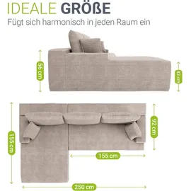 Juskys Sofa Coredo Links Cord Taupe