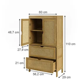 Vicco Midischrank Liora 60 x 110 x 29 cm Braun/Bambus