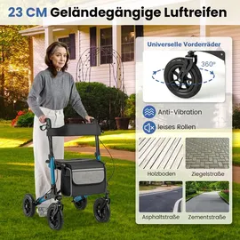 Costway Rollator mit Luftbereifung Faltbar 7-Fach Höhenverstellbar Blau