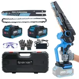 Akku Kettensäge für Makita 18V Akku, 8 Zoll Mini Kettensäge Elektro Bürstenlos mit Automatischer Öler und LED-Digitalanzeige Handkettensäge Akku für Gartenscheren Holzschneidenz (Blau mit 2 Batterie)