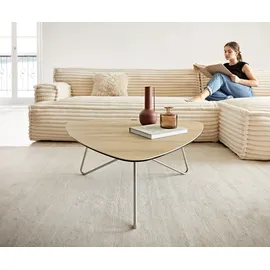 DeLife Couchtisch Ekrem 88x85 cm Keramik Laminam® Sabbia Eichefarbig Hairpin rund Edelstahl, Couchtische