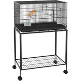 PawHut Vogelkäfig 77x46x119 cm Vogelkäfig aus Metall mit abnehmbarem Tablett Sitzstangen Fütterungsstangen für Wellensittiche Kanarienvögel Schwarz