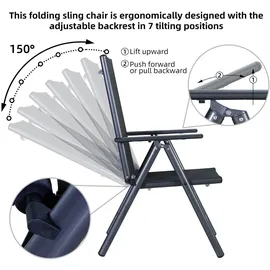 CCLIFE Gartenstuhl Hochlehner 4er Set 7-Fach verstellbar 60 x 70 x 110 cm dunkelgrau
