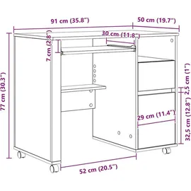 vidaXL Tisch mit Rädern mit Regal Geräucherte Eiche 91 x 50 x 77 cm