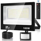 URTBST 100W Led Strahler mit Bewegungsmelder Außen,4 Modi 10 Helligkeitsstufen Einstellbar LED Scheinwerfer mit Fernbedienung,10000LM,7000K Kaltweiß IP67 Wasserdicht Außenstrahler für Garage,Garten